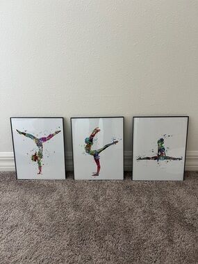 Gymnastics Wall Art Framed Colorful Gymnast Silhouette Art Print - Multicolor